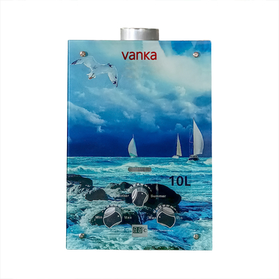 Chauffe-eau à gaz sans réservoir en verre miroir de 10L avec échangeur de chaleur en cuivre