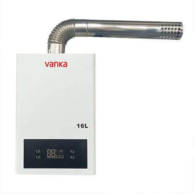 Chauffe-eau à température constante de 12 à 16 L/min. Écoulement d'eau chaude de 30°C à 60°C. Plage de température et pression minimale de démarrage de 0,02 MPa